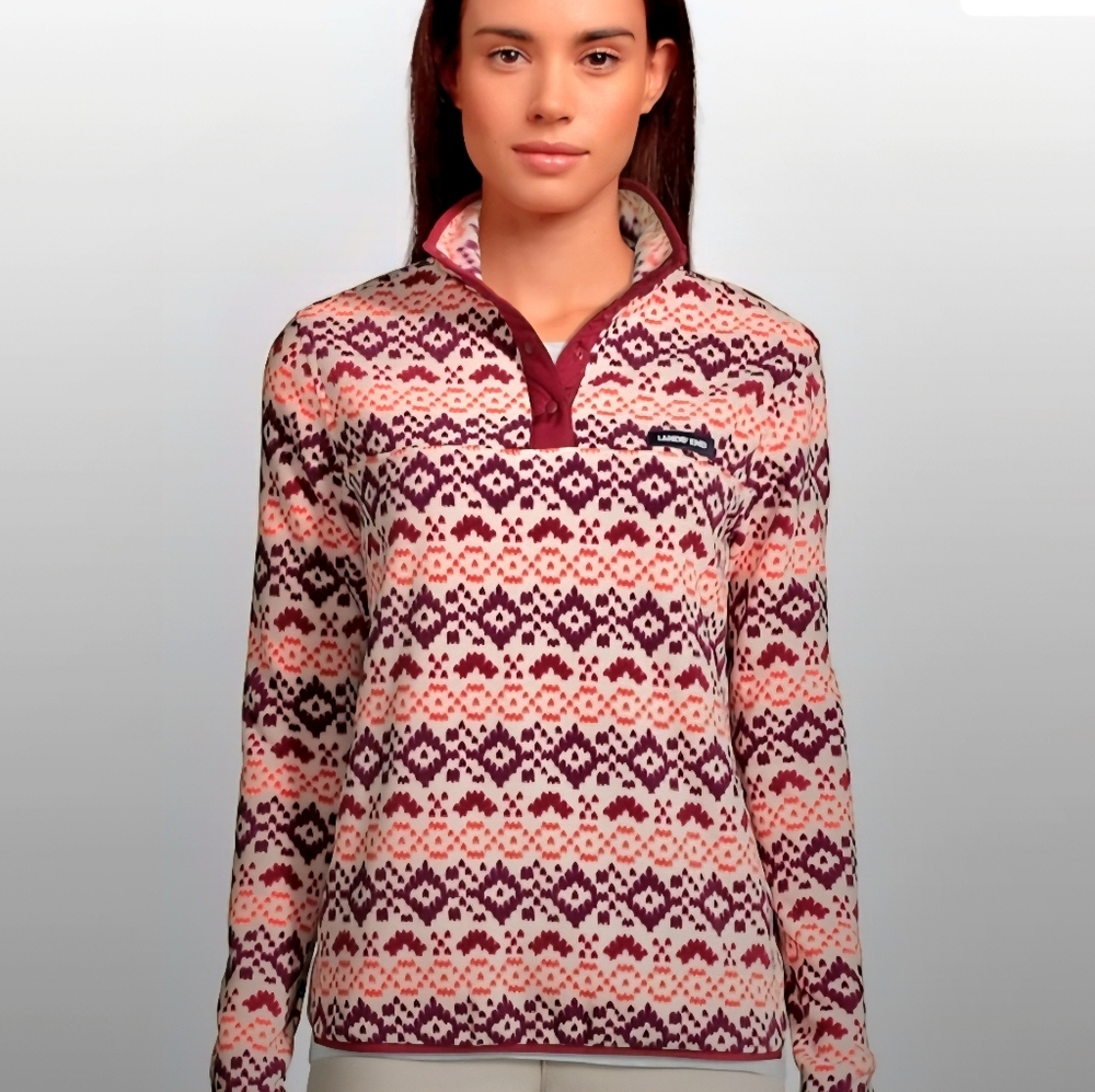 Land"s End Heritage Burgundy and Cream Patterned Sweatshirt Size 10/12 Petite